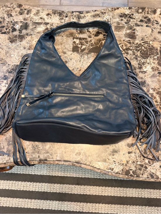 Urban Originals Handbags - Fringed Leather Hobo Bag - Black